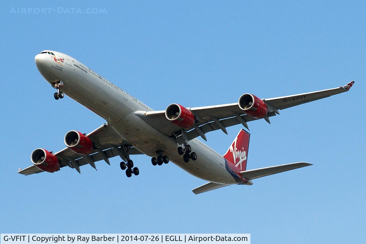 G-VFIT, 2006 Airbus A340-642 C/N 753, Airbus A340-642 [753] (Virgin Atlantic) Home~G 26/07/2014. On approach 27R.