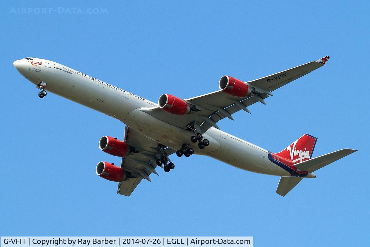 G-VFIT, 2006 Airbus A340-642 C/N 753, Airbus A340-642 [753] (Virgin Atlantic) Home~G 26/07/2014. On approach 27R.