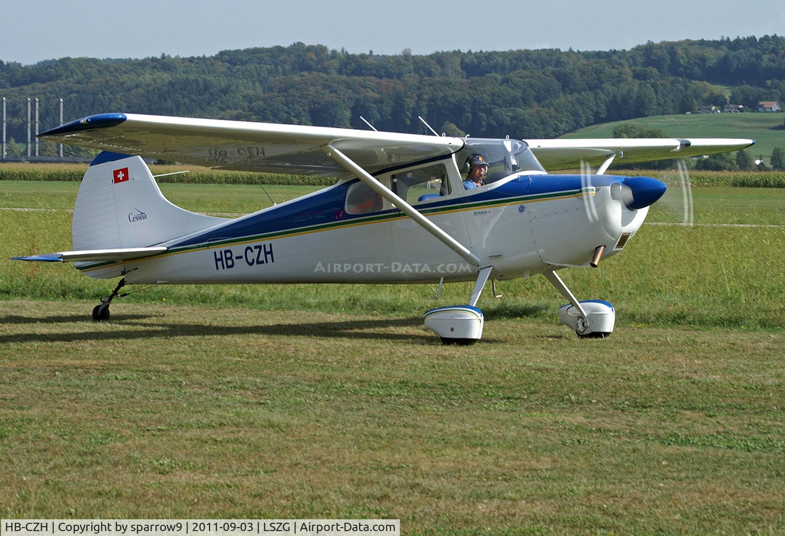 HB-CZH, 1956 Cessna 170B C/N 27107, On grass runway.HB-registered since 2007-08-28. Engine is a Lycoming O-360-A3A