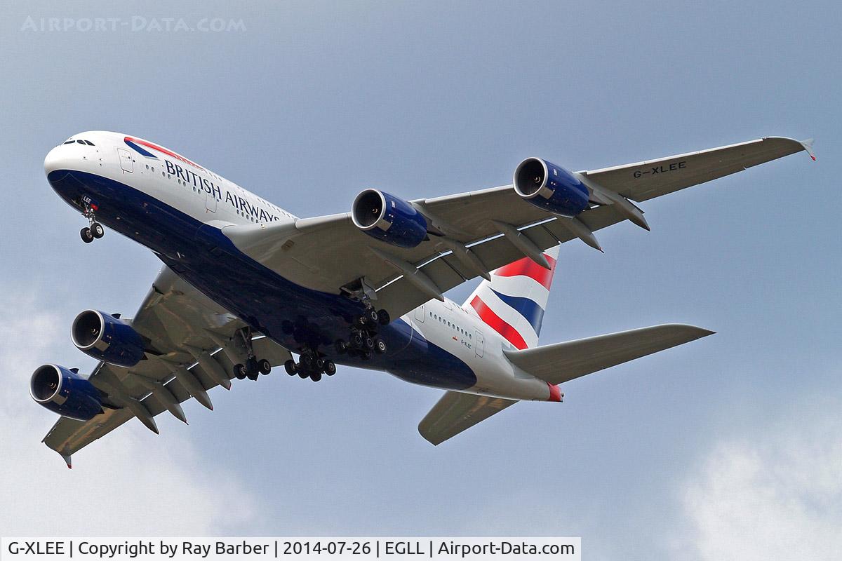 G-XLEE, 2013 Airbus A380-841 C/N 148, Airbus A380-841 [148] (British Airways) Home~G 26/07/2014. On approach 27R.