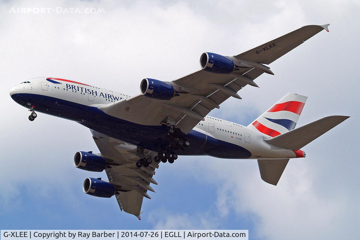 G-XLEE, 2013 Airbus A380-841 C/N 148, Airbus A380-841 [148] (British Airways) Home~G 26/07/2014. On approach 27R.