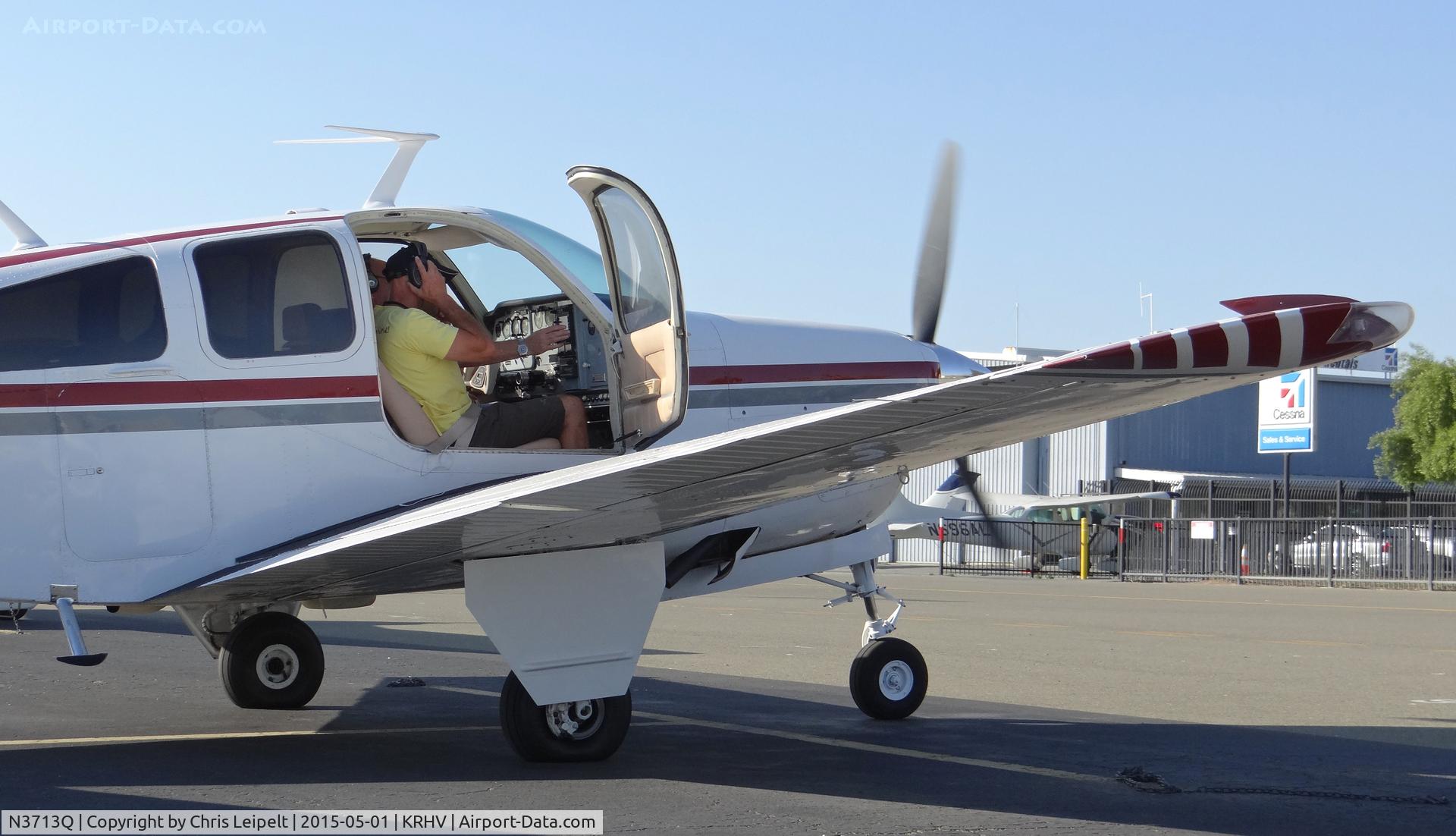 N3713Q, 1966 Beech V35 Bonanza C/N D-8370, A transient 1966 Beechcraft Bonanza V35 getting ready to depart at Reid Hillview Airport.