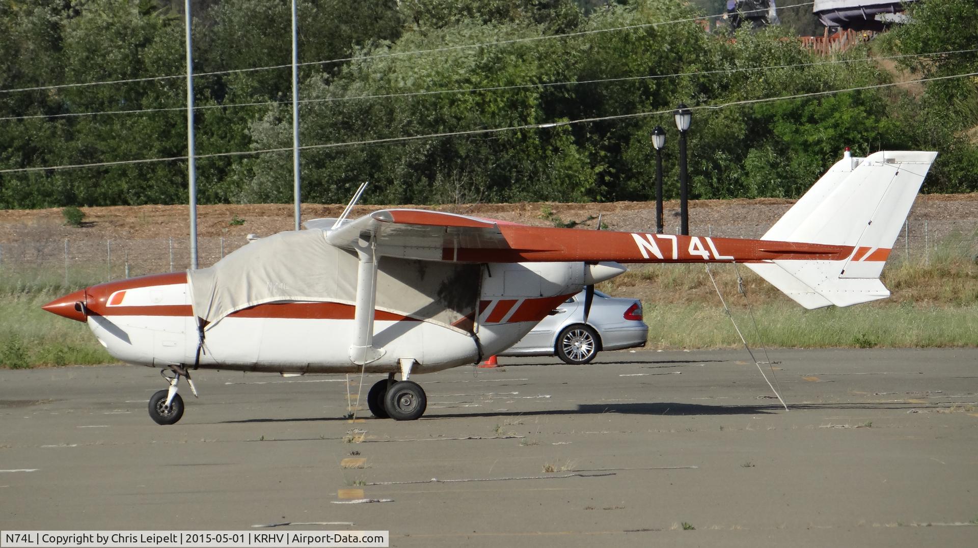 N74L, 1977 Cessna 337G Super Skymaster C/N 33701814, A transient 1977 Cessna 337G sitting at the south tie downs (long term parking) at Reid Hillview Airport.