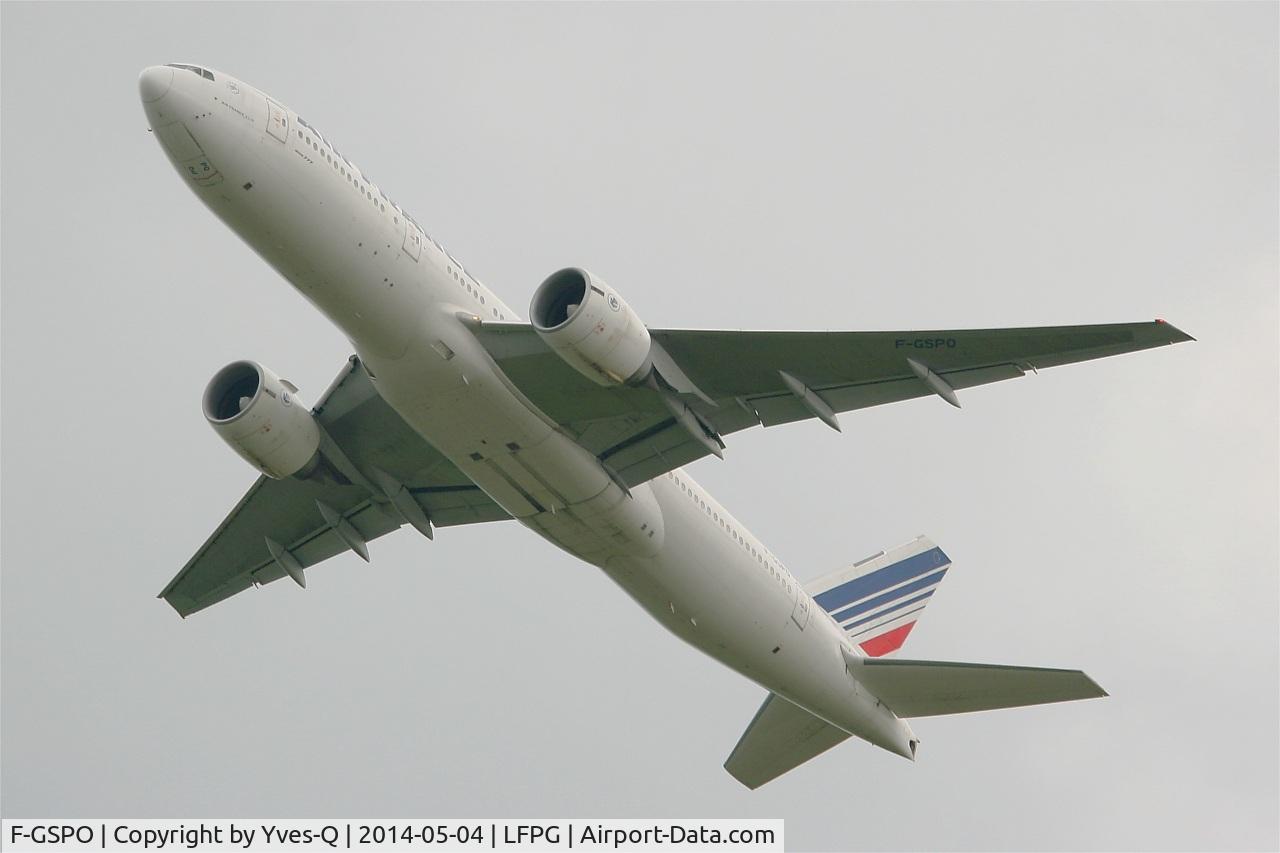 F-GSPO, 2001 Boeing 777-228/ER C/N 30614, Boeing 777-228 (ER), Take off rwy 27L, Roissy Charles De Gaulle airport (LFPG-CDG)