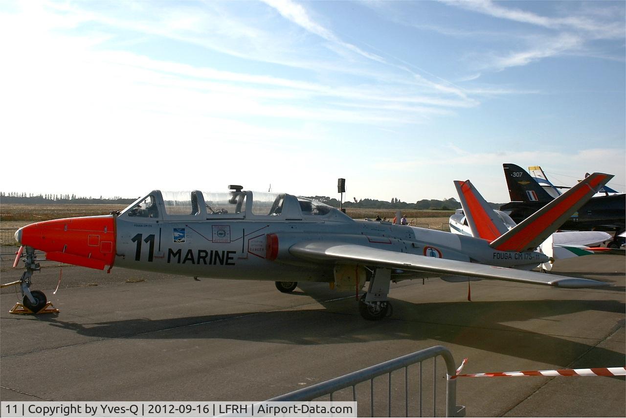 11, Fouga CM-175 Zephyr C/N 11, Fouga CM175 Zéphyr, Preserved at Lann-Bihoué Naval Air Base (LFRH-LRT)  Open day 2012.
Transferred to Armor Aero Passion Association in 2014