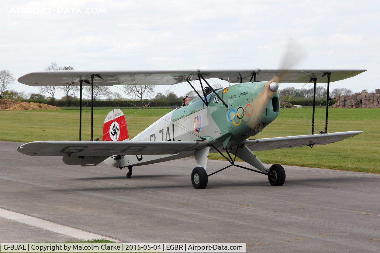 G-BJAL, 1957 Bucker 1-131E Jungmann C/N 1028, CASA 1-131E Jungmann at The Real Aeroplane Club's Auster Fly-In, Breighton Airfield, May 4th 2015.