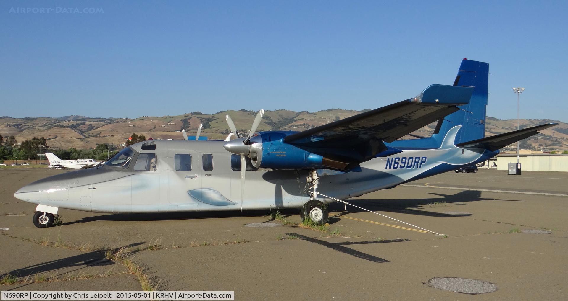 N690RP, 1978 Rockwell International 690B C/N 11493, A local 1978 Rockwell Aero Commander 690B JetProp sitting at the south tie downs at Reid Hillview Airport, San Jose, CA. The owner just put a cover over the exterior so I won't be able to get any more cabin shots of it.