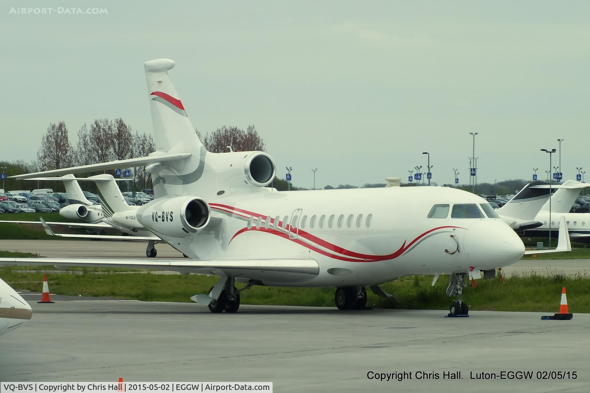 VQ-BVS, 2008 Dassault Falcon 7X C/N 48, parked at Luton
