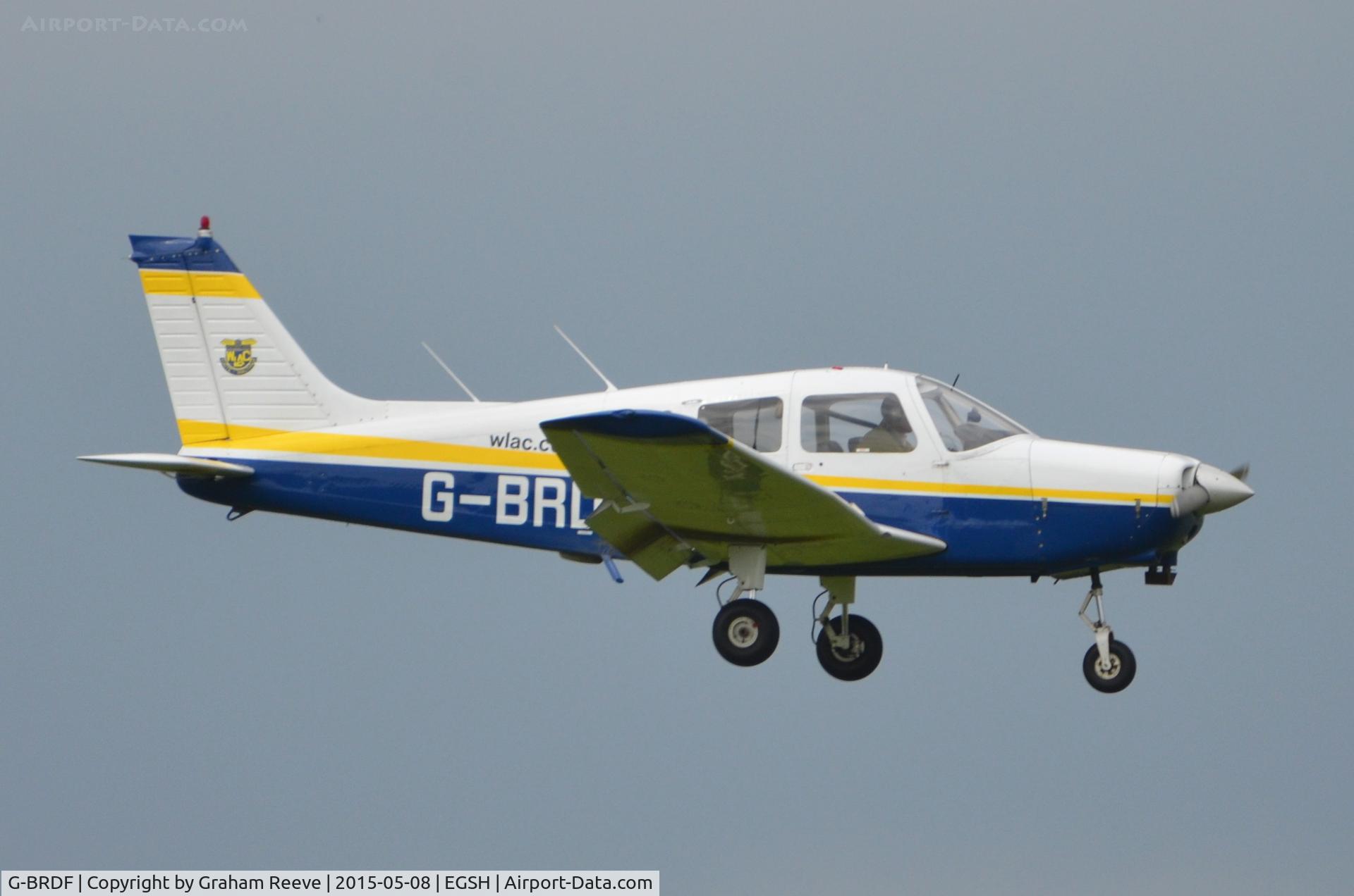 G-BRDF, 1977 Piper PA-28-161 Cherokee Warrior II C/N 28-7716085, Landing at Norwich.