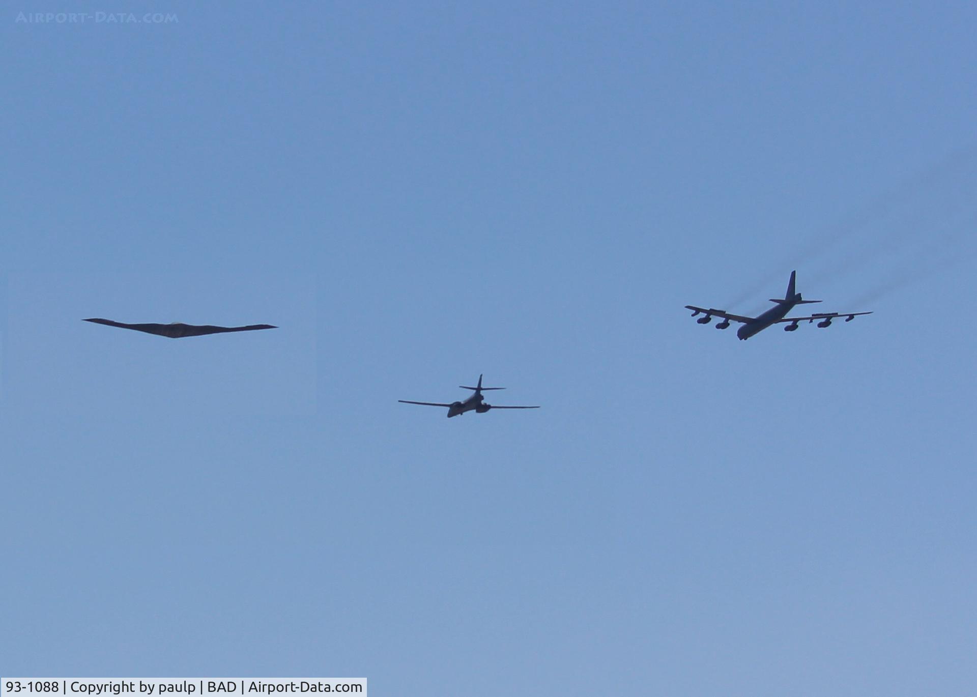 93-1088, 1993 Northrop Grumman B-2A Spirit C/N 1021/AV-21, Making a pass over the Barksdale Air Force Base field the day before the airshow but the day of the air show, only the B-52 and B-1 made the pass without the B-2? The plane was never seen on airshow days.