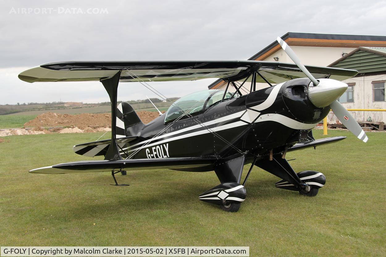 G-FOLY, 1980 Aerotek Pitts S-2A Special C/N 2213, Aerotek Pitts S-2A during a refueling stop. Fishburn Airfield, UK May 2nd 2015.