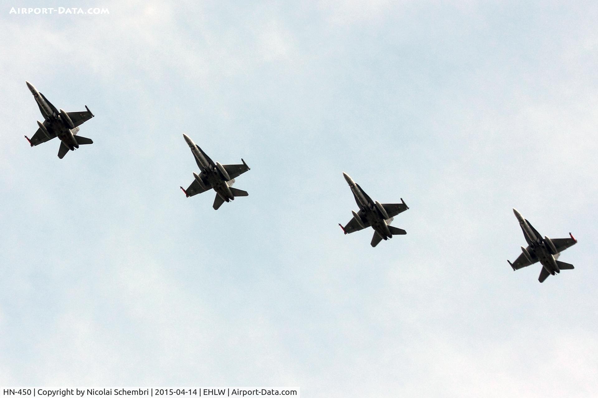HN-450, McDonnell Douglas F-18C Hornet C/N 1480, HN-450, HN-441, HN-432 and HN-426 on a run-in-and-break before landing
