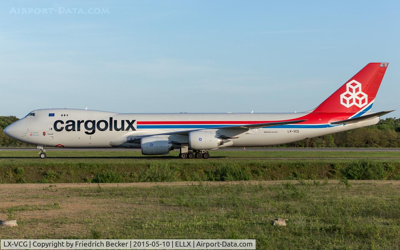 LX-VCG, 2012 Boeing 747-8R7F C/N 35812, taxying to the cargo center