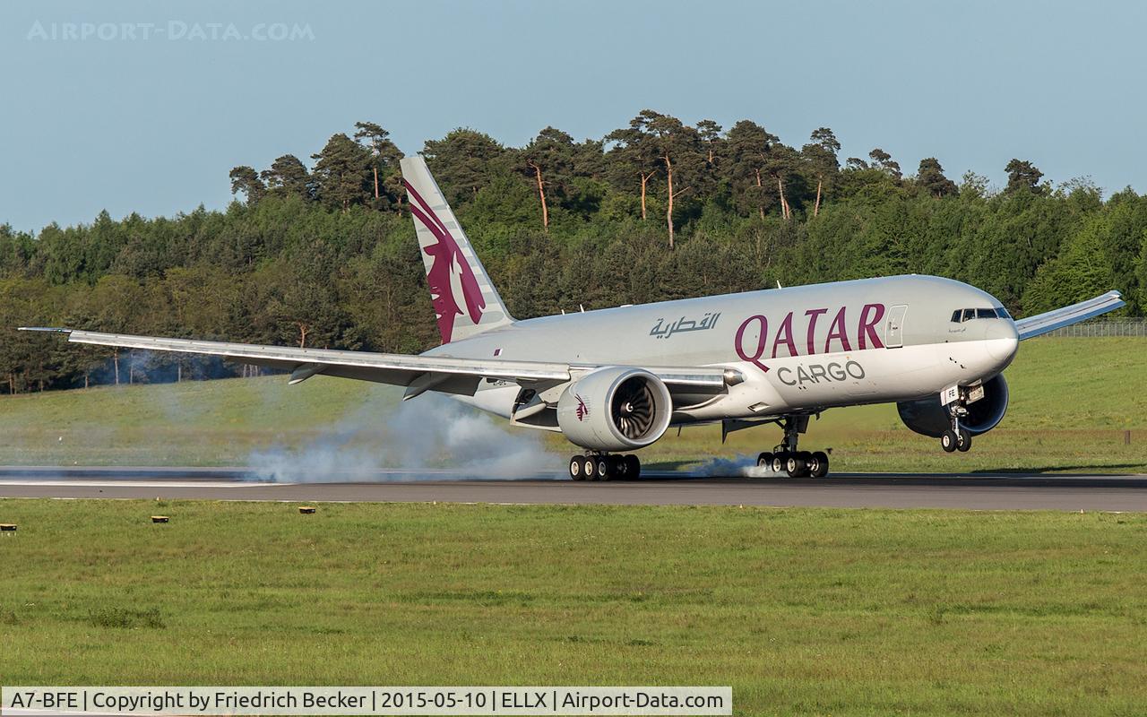 A7-BFE, 2013 Boeing 777-FDZ C/N 39644, touchdown at LUX