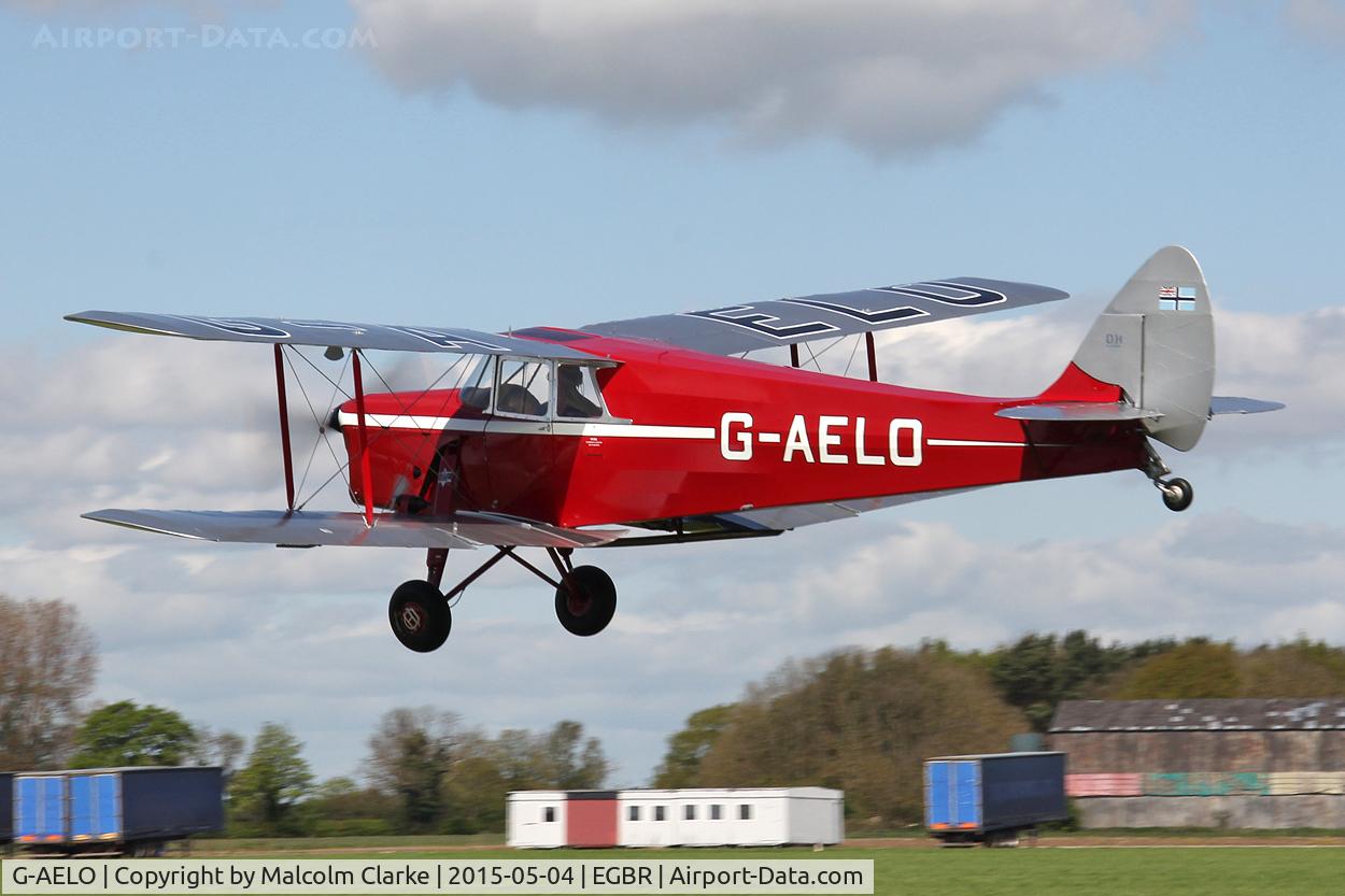 G-AELO, 1936 De Havilland DH.87B Hornet Moth C/N 8105, De Havilland DH-87B Hornet Moth at The Real Aeroplane Club's Auster Fly-In, Breighton Airfield, May 4th 2015.