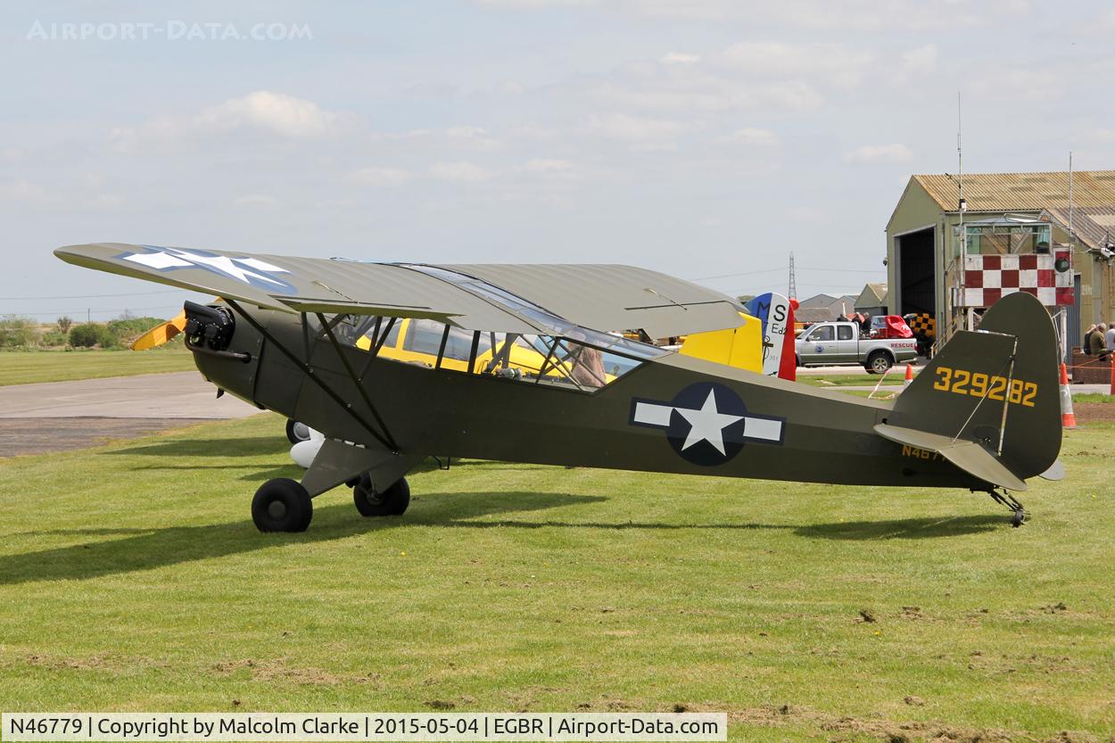N46779, Piper J3C-65 Cub Cub C/N 10573, Piper J3C-65 at The Real Aeroplane Club's Auster Fly-In, Breighton Airfield, May 4th 2015.