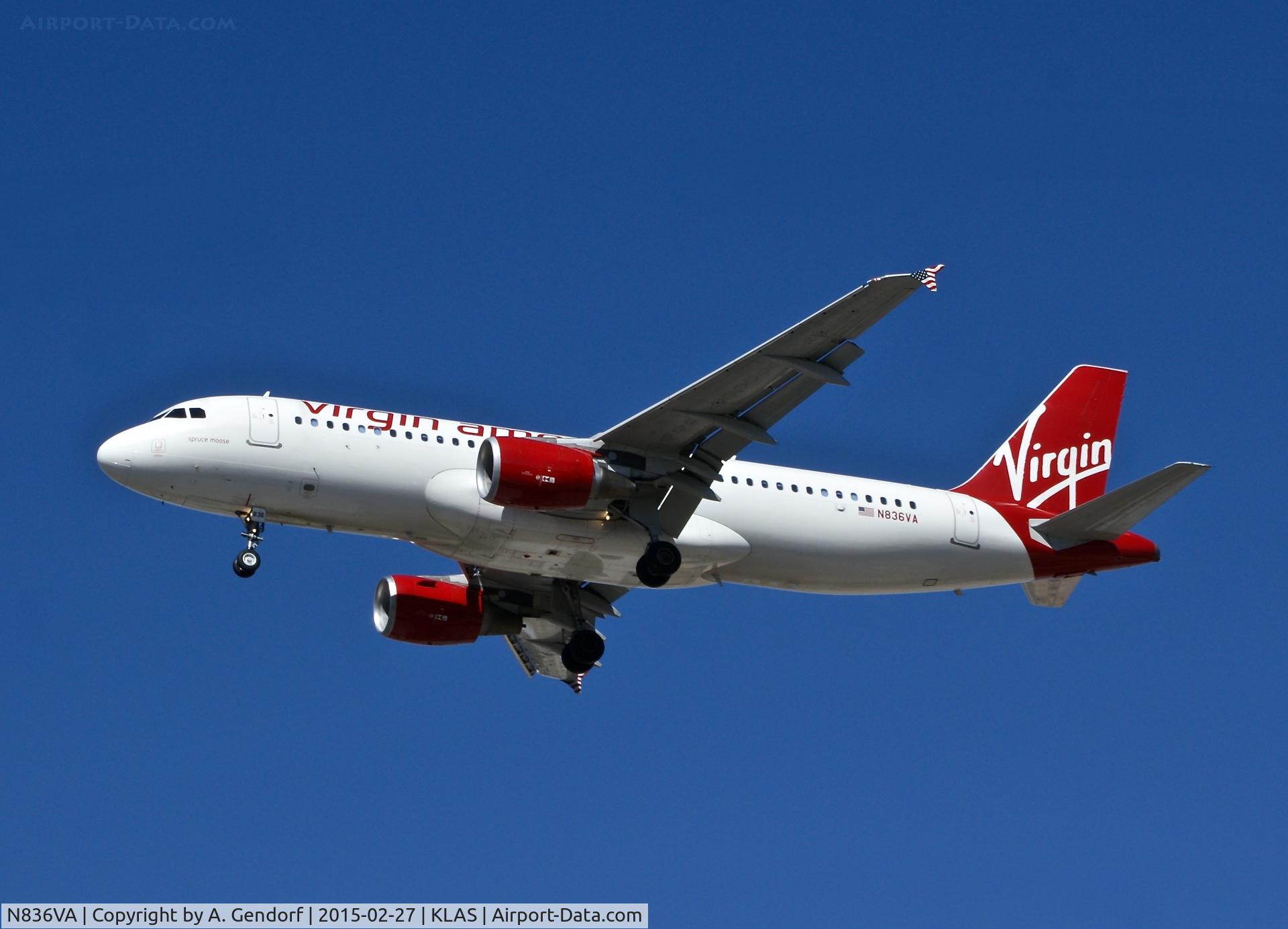 N836VA, 2010 Airbus A320-214 C/N 4480, Virgin America, is here on short finals at Las Vegas Int'l(KLAS)