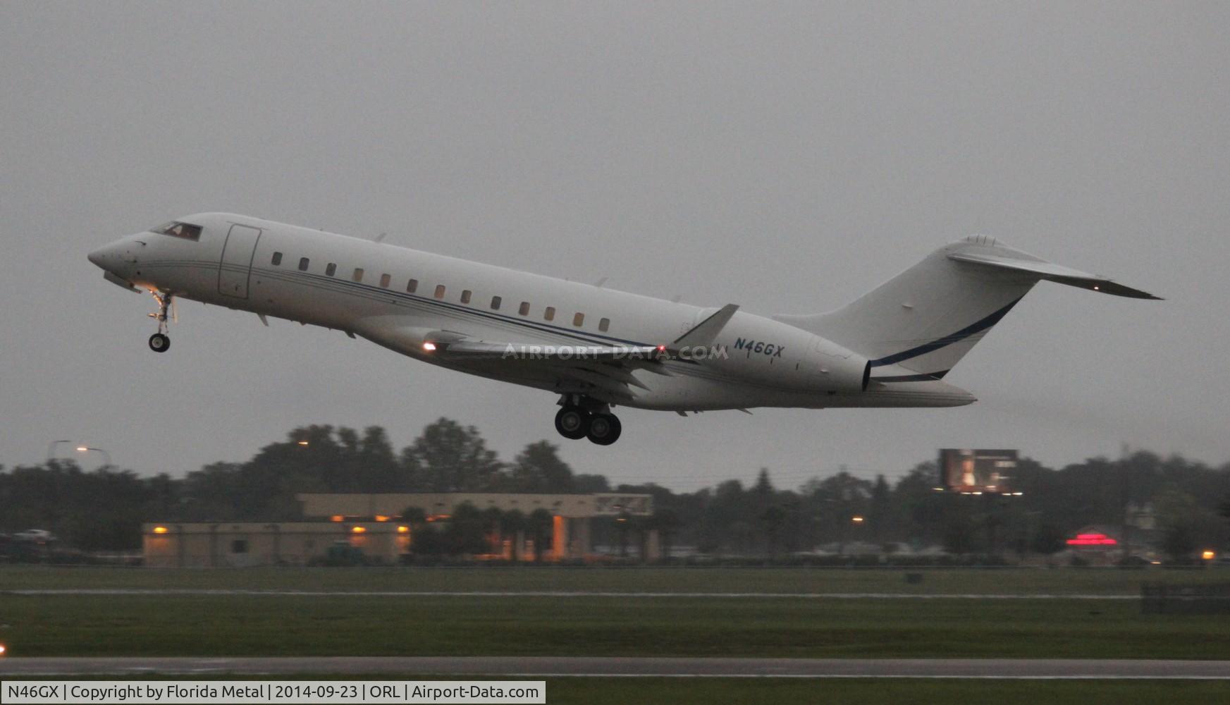 N46GX, 2012 Bombardier BD-700-1A10 Global 6000 C/N 9469, Global 6000 taking off in a storm