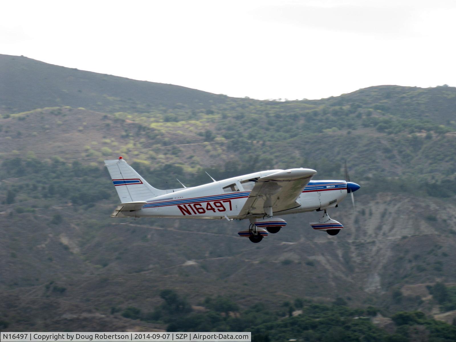 N16497, 1973 Piper PA-28-235 Cherokee Charger C/N 28-7310101, 1973 Piper PA-28-235 CHEROKEE CHARGER, Lycoming O-540-D4B5 235 Hp, takeoff climb Rwy 22