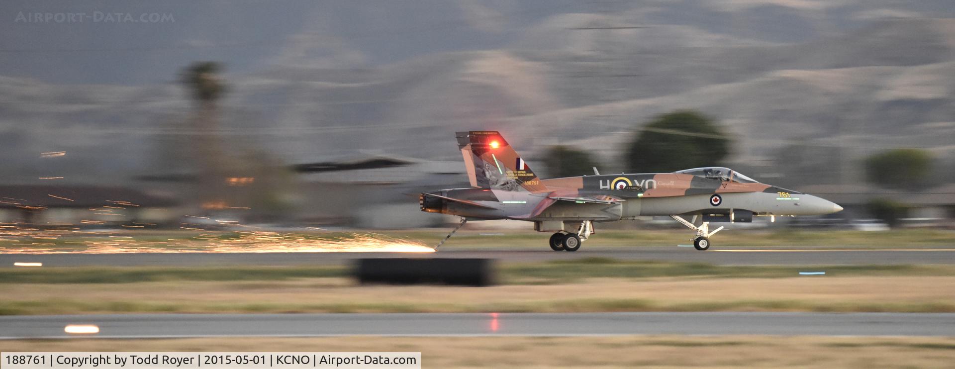 188761, 1986 McDonnell Douglas CF-188A Hornet C/N 417/A346, Landing at dusk with the tail hook down