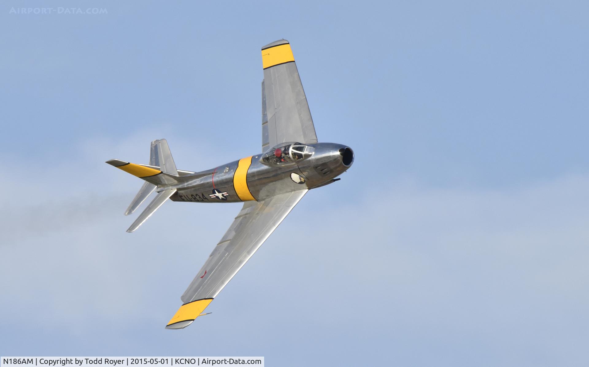N186AM, 1952 North American F-86F Sabre C/N 191-708, Flying at the 2015 Planes of Fame Airshow, look close this is a formation flight