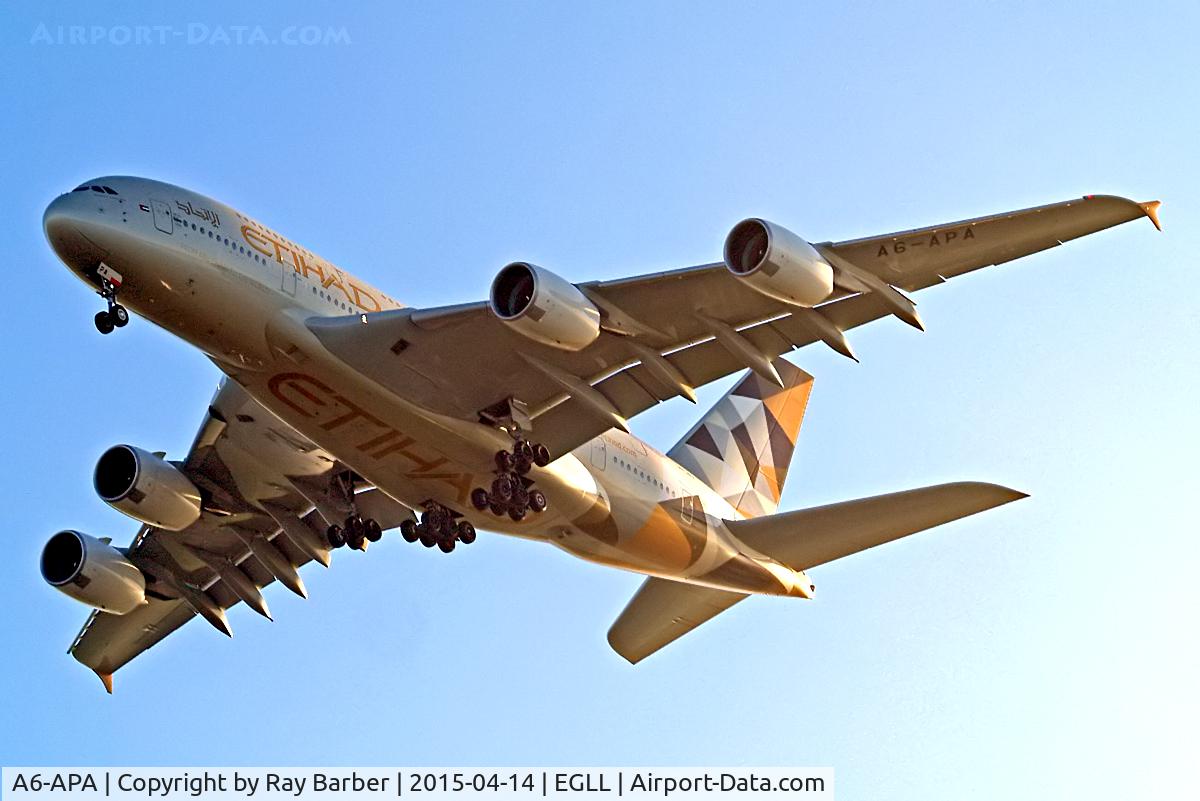 A6-APA, 2014 Airbus A380-861 C/N 166, Airbus A380-861 [166] (Etihad Airways) Home~G 14/04/2015. On approach 27R.