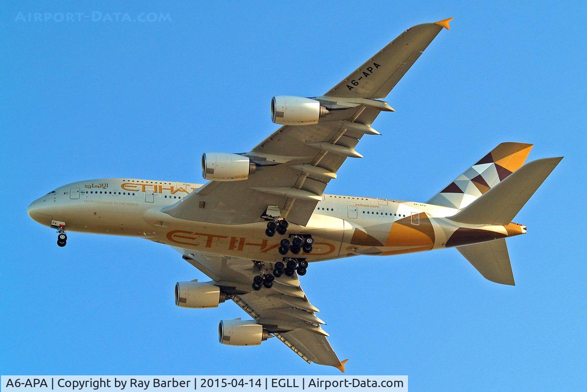 A6-APA, 2014 Airbus A380-861 C/N 166, Airbus A380-861 [166] (Etihad Airways) Home~G 14/04/2015. On approach 27R.