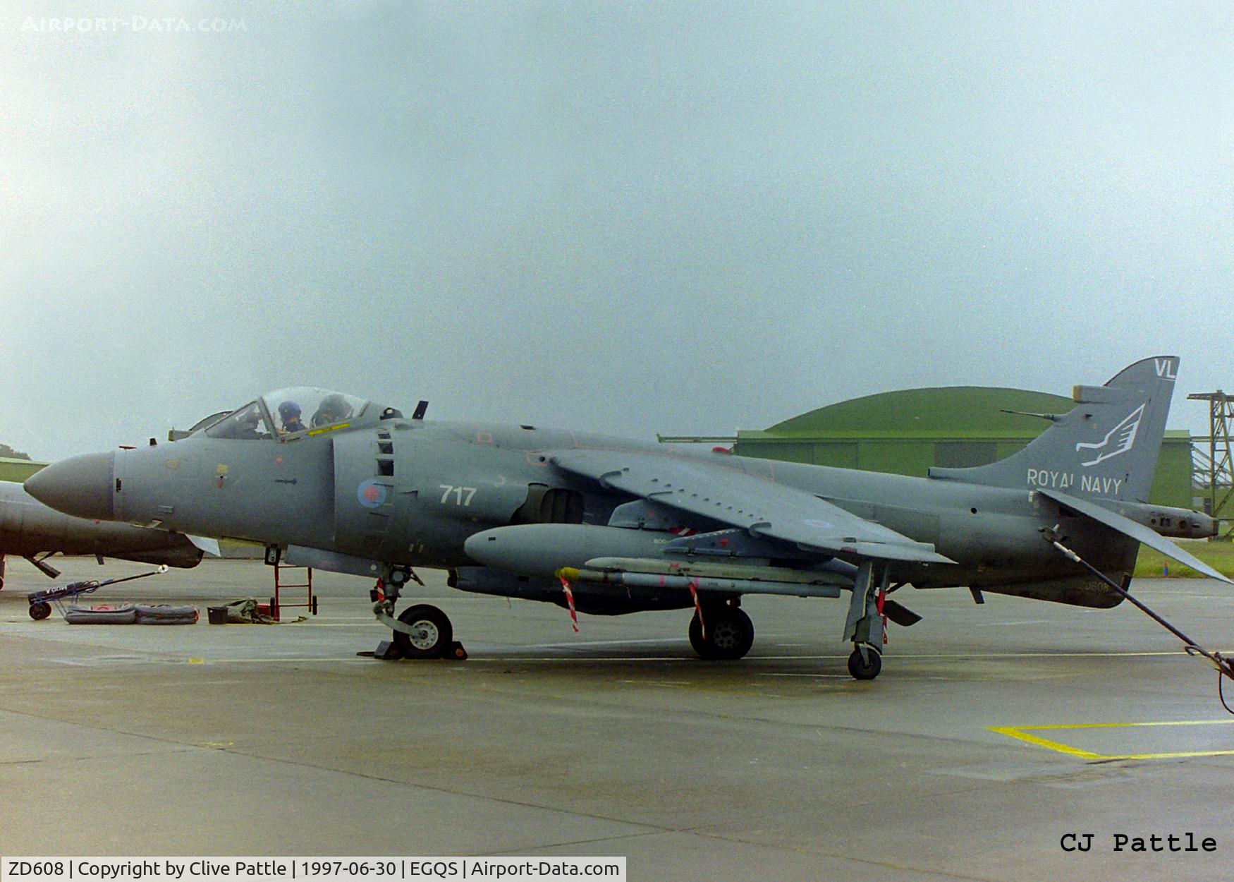 ZD608, British Aerospace Sea Harrier F/A.2 C/N 912047/B41/P13, On the ramp at RAF Lossiemouth (EGQS) for a TLT (Tactical Leaders Training Course) whilst serving with 899 NAS  coded 717-VL