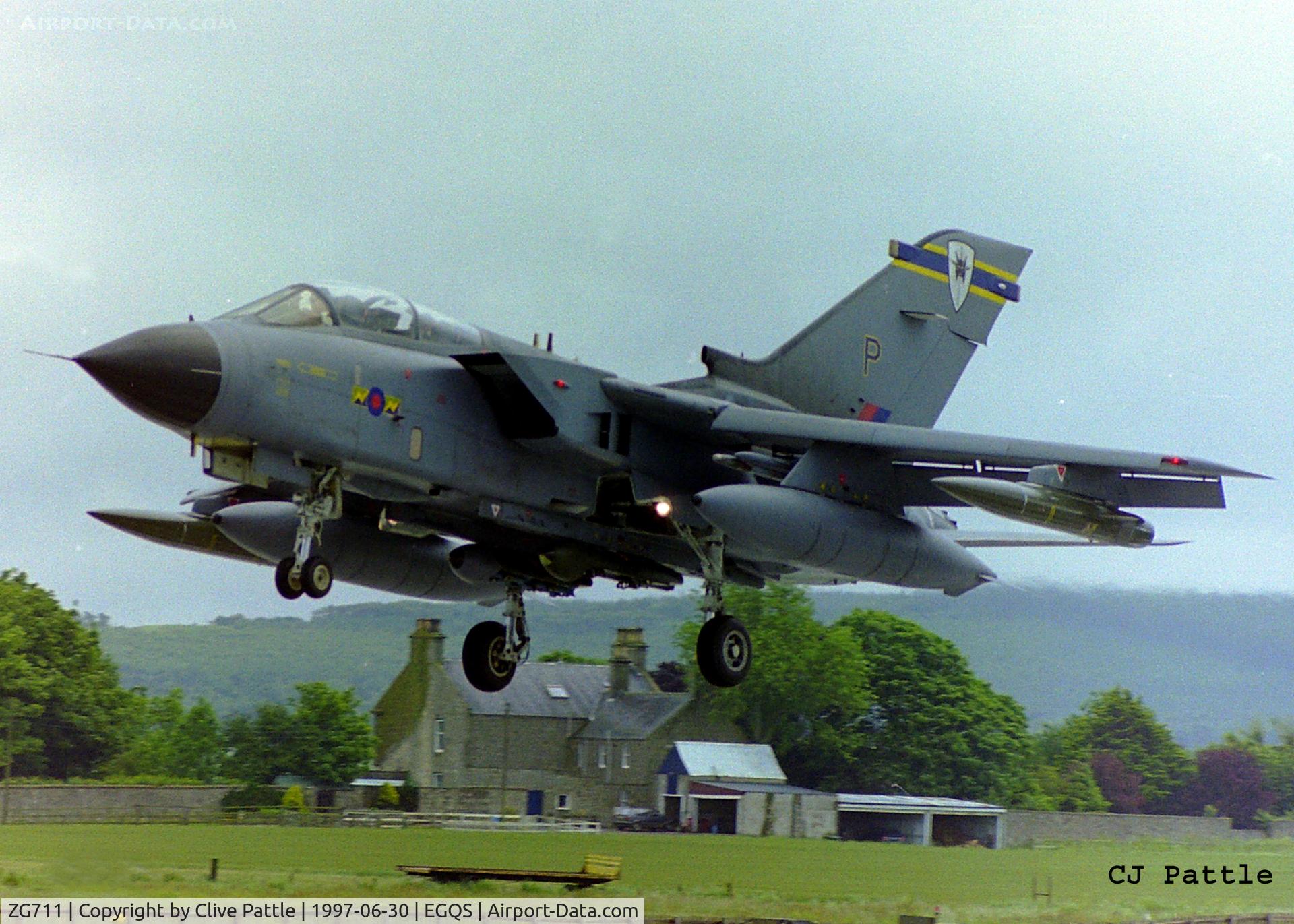 ZG711, 1989 Panavia Tornado GR.1A C/N BS178/820/2659, About to touch down from a training sortie at RAF Lossiemouth whilst coded 'P' with 2 Sqn RAF