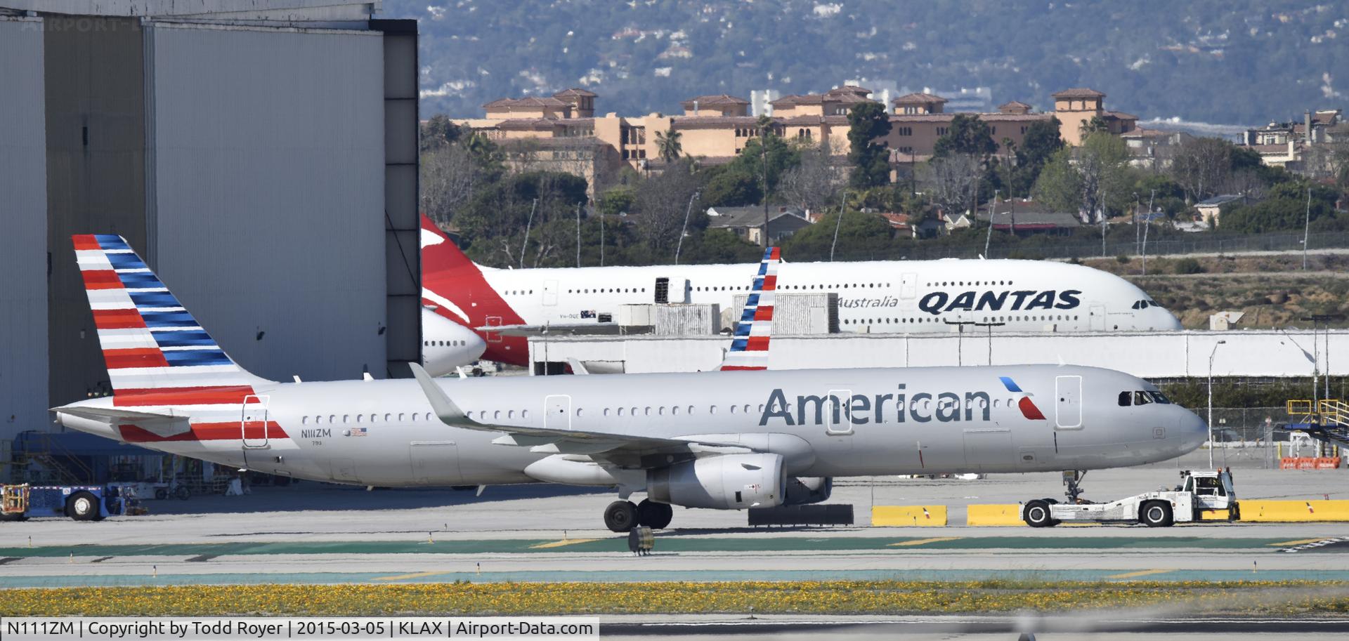 N111ZM, 2014 Airbus A321-231 C/N 5983, Getting a tow to gate