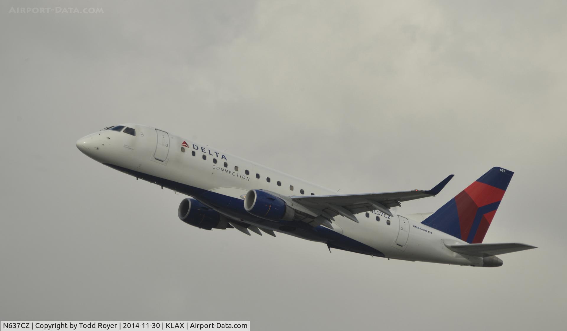 N637CZ, 2008 Embraer 175LR (ERJ-170-200LR) C/N 17000256, Departing LAX