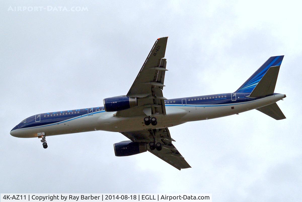 4K-AZ11, 2000 Boeing 757-22L C/N 29305/894, Boeing 757-22L [29305] (Azerbaijan Airlines) Home~G 18/08/2014. On approach 27R.