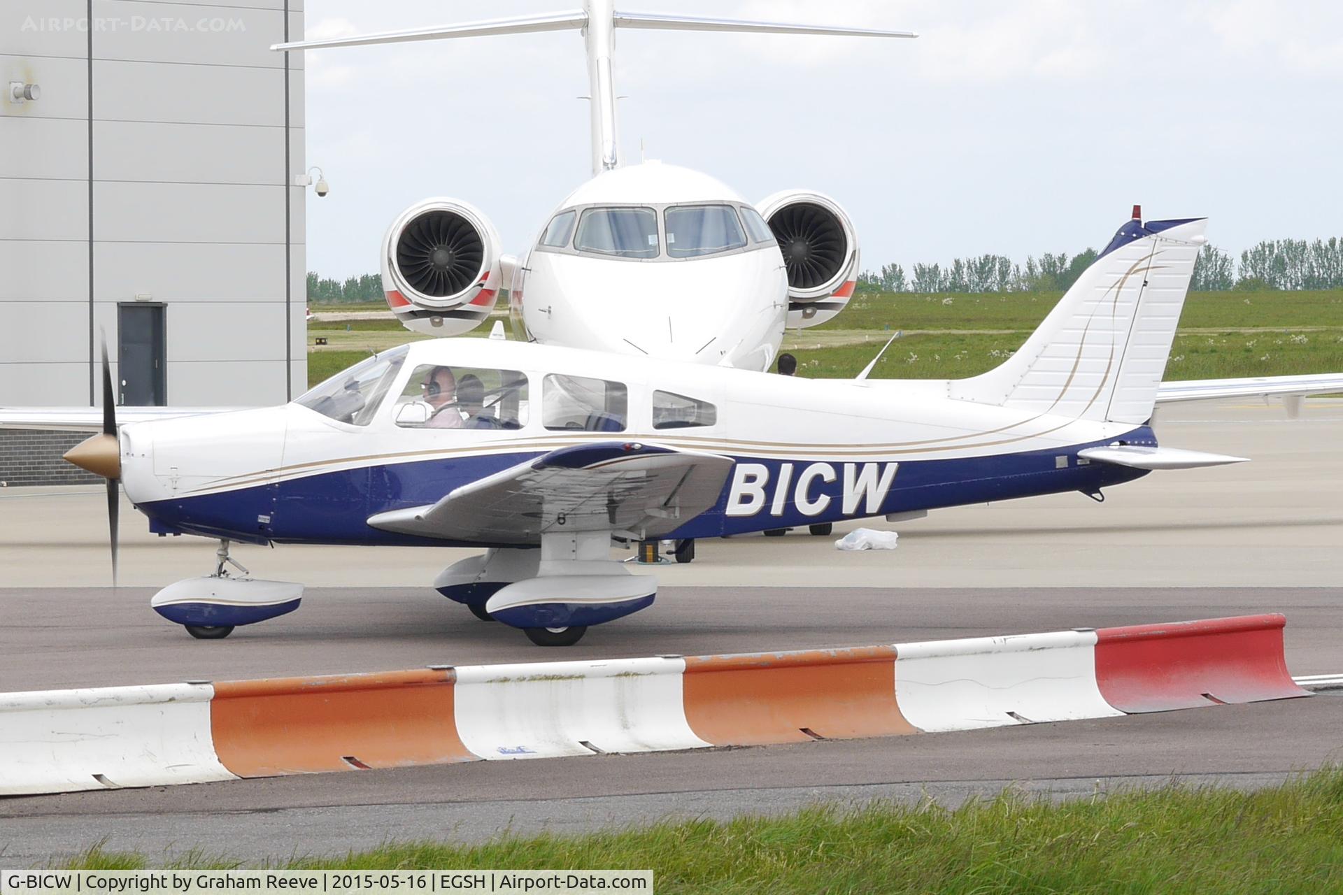 G-BICW, 1979 Piper PA-28-161 Cherokee Warrior II C/N 28-7916309, Just landed at Norwich.