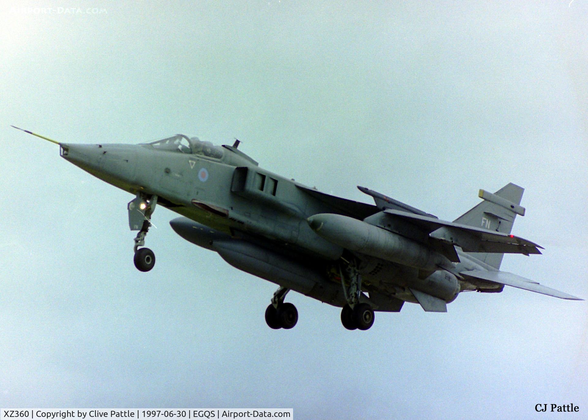XZ360, 1976 Sepecat Jaguar GR.3A C/N S.127, Go Around at RAF Lossiemouth (EGQS) in June 1997 whilst participating in the bi-annual TLT (Tactical Leaders Training) course, whilst serving with 41 Sqn RAF coded 'FN'