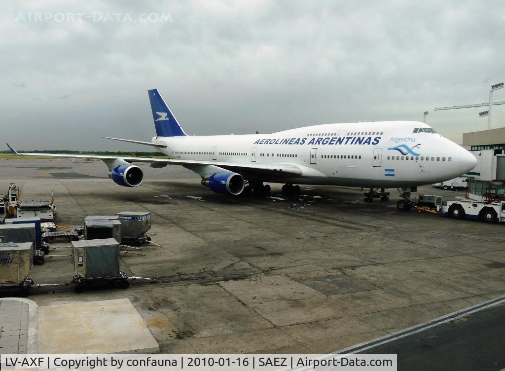 LV-AXF, 1991 Boeing 747-475 C/N 24895, At the Aerolineas Argentinas platform in Ezeiza