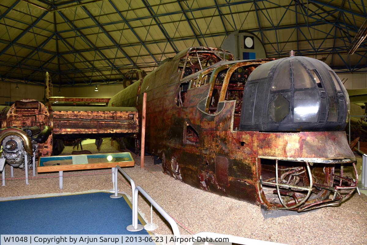 W1048, Handley Page Halifax II C/N 11, No. 35 Sqn. RAF Halifax lost on its first operational sortie on 28.04.42 against KMS Tirpitz. Hit by flak, the Halifax was put down on a frozen lake in Norway. Recovered in 1973 and now on display in the Bomber Hall at RAF Museum Hendon.