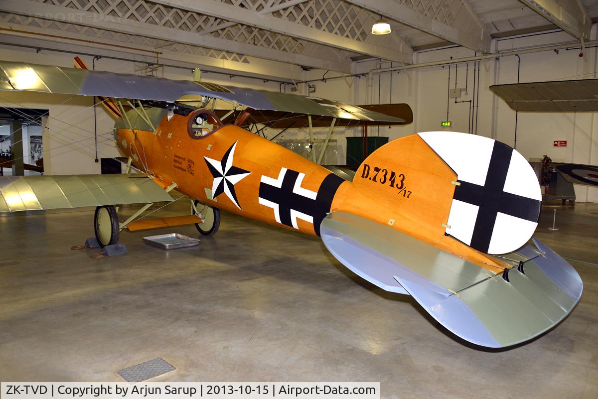 ZK-TVD, 2011 Albatros D-Va Replica C/N 83, Built in 2011 and flown in New Zealand, then shipped to the UK. Having completed 11 flying hours, she is now on display in the Grahame-White Factory of RAFM Hendon as Vizefeldwebel Kurt Jentsch’s Albatros of Jasta 61.