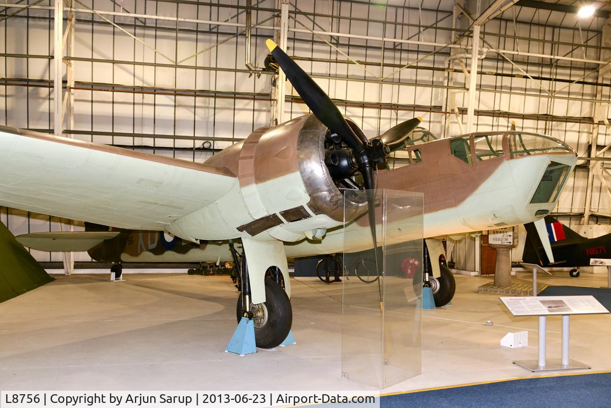 L8756, Bristol 149 Bolingbroke Mk.IVT C/N Not found L8756, Former RCAF aircraft that was used as an air gunnery trainer. Rebuilt to represent a Blenheim from No. 139 Sqn. RAF. On display at RAF Museum Hendon.