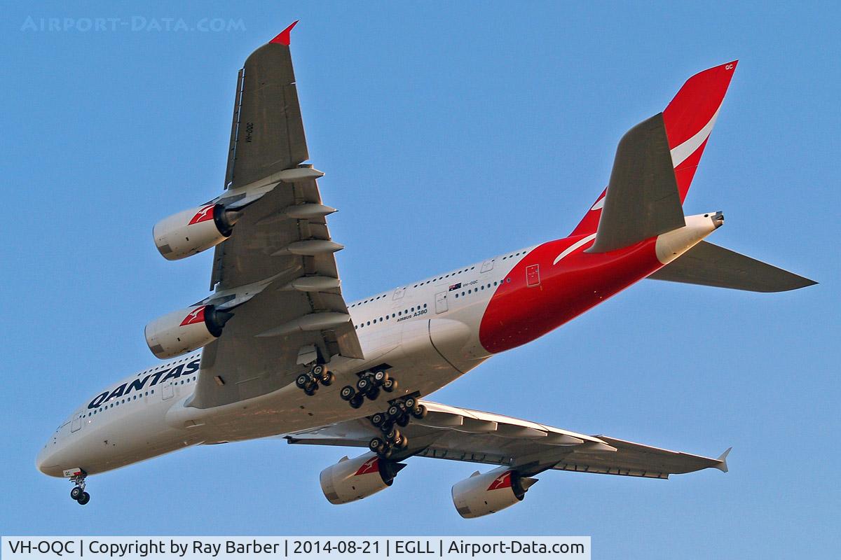 VH-OQC, 2008 Airbus A380-842 C/N 022, Airbus A380-841 [022] (QANTAS) Home~G 21/08/2014. On approach 27R.