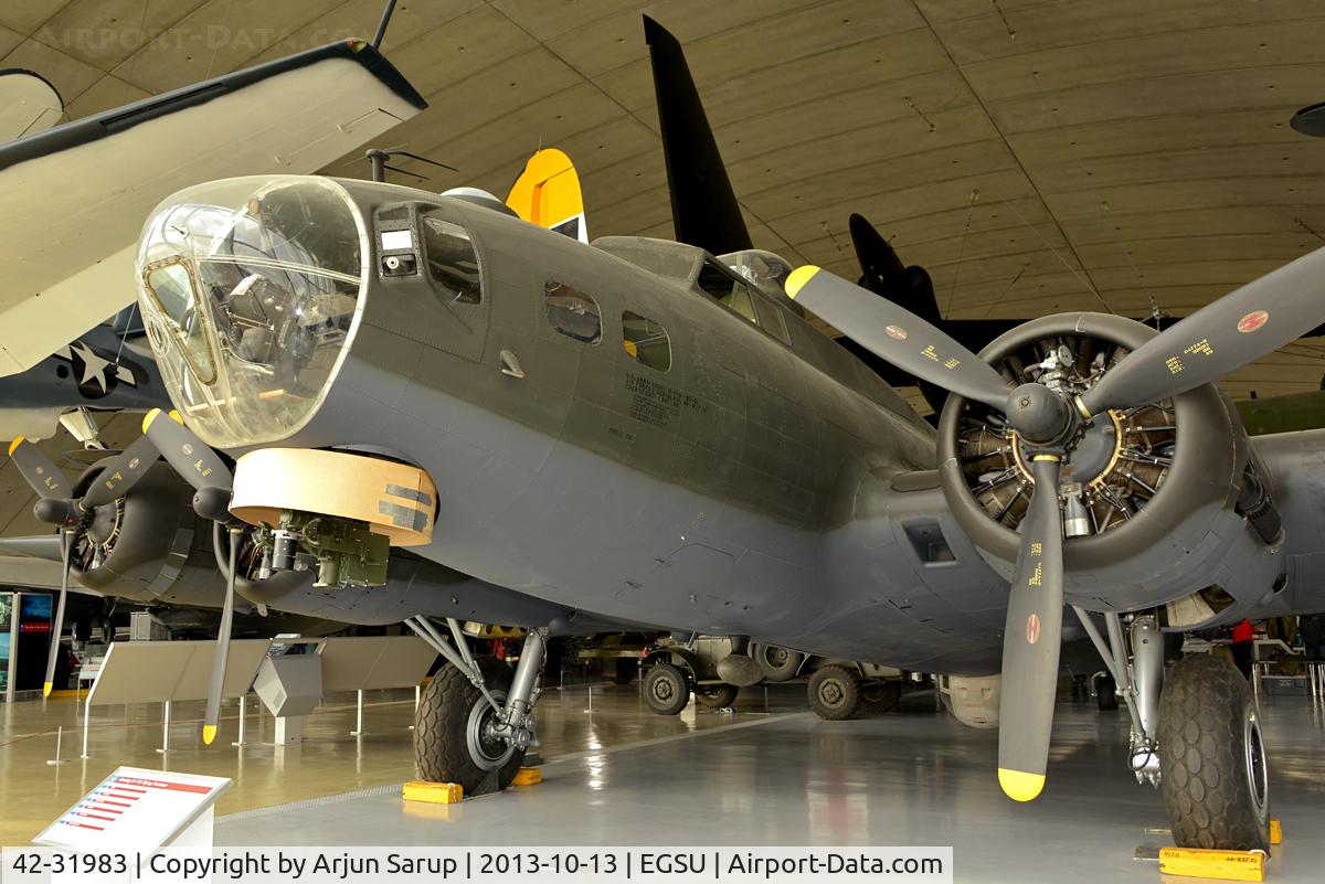 42-31983, 1942 Boeing B-17G Flying Fortress C/N 32376, B-17G-95-DL on display at the American Air Museum Duxford. Now carries its true identity 44-83735 on the fin and no nose art (following its 2011/2012 restoration), but was formerly painted as 42-31983 'Mary Alice'.