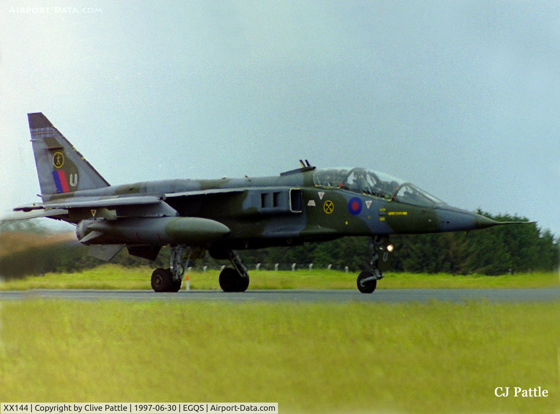 XX144, 1974 Sepecat Jaguar T.2A C/N B.9, Fast take off run at RAF Lossiemouth EGQS whilst coded 'U' of 16 R Sqn RAF