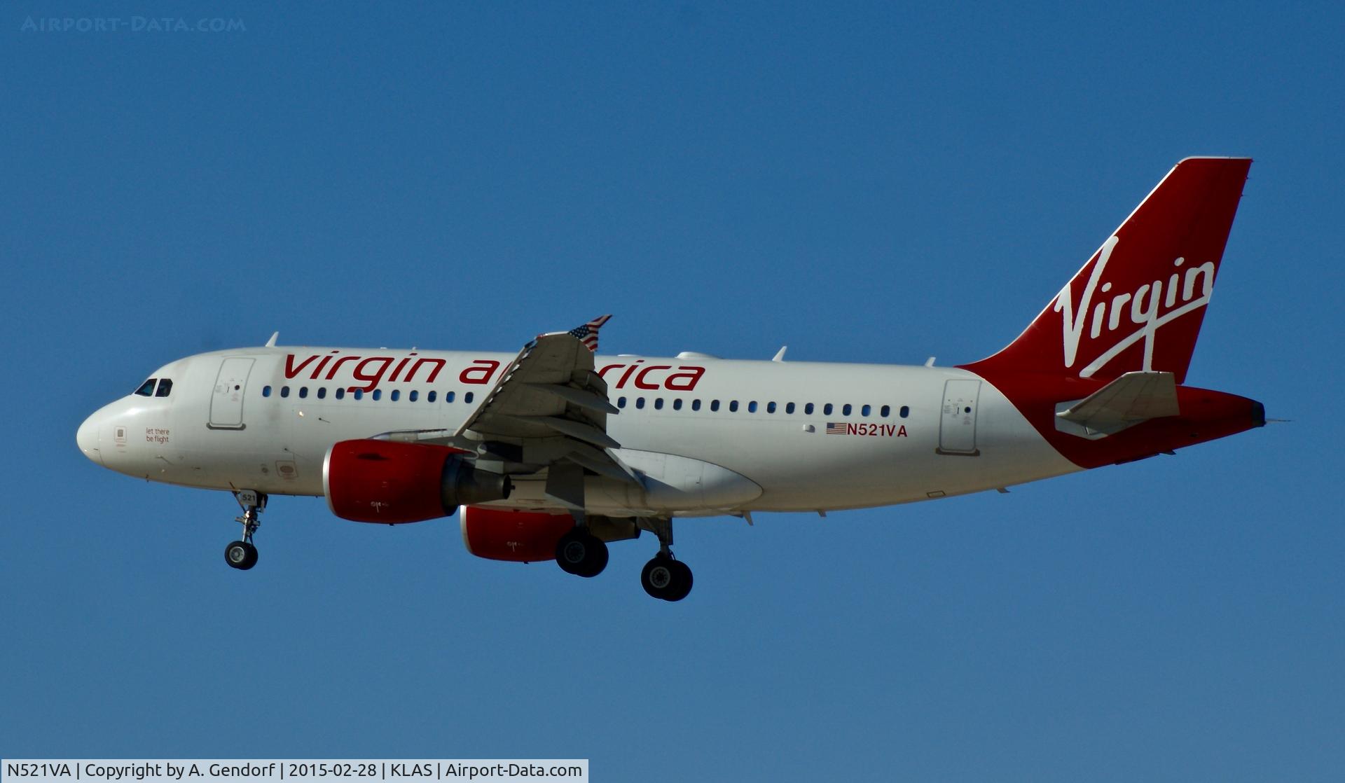N521VA, 2006 Airbus A319-112 C/N 2773, Virgin America, is here on short final at Las Vegas Int'l(KLAS)