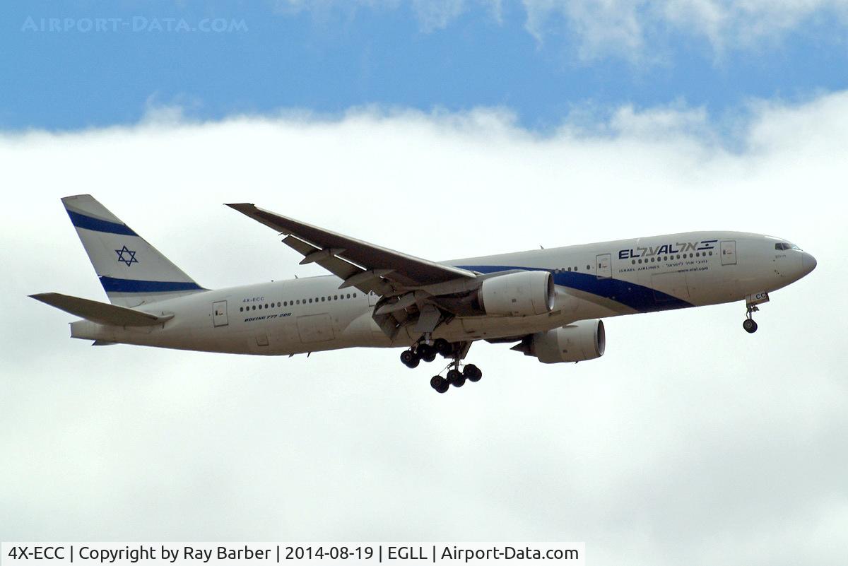 4X-ECC, 2001 Boeing 777-258/ER C/N 30833, Boeing 777-258ER [30833] (El Al-Israel Airlines) Home~G 19/08/2014. On approach 27L.