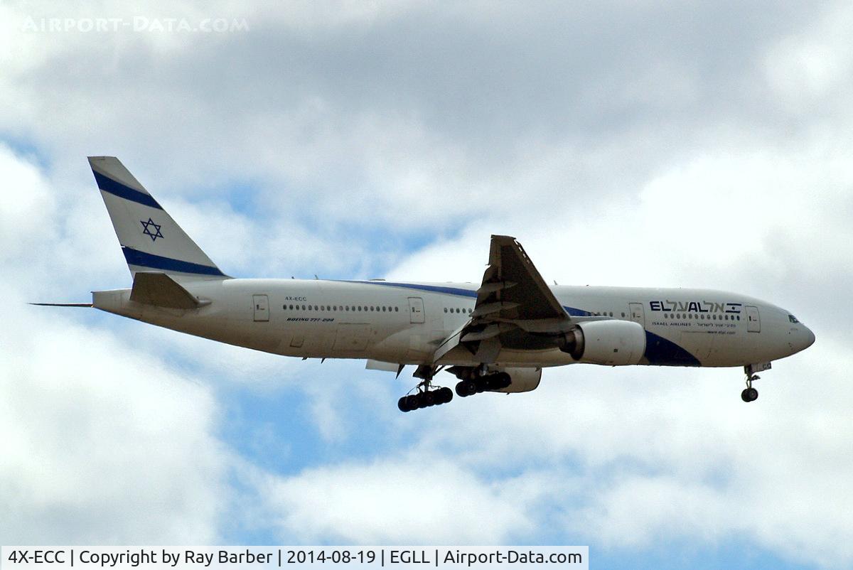 4X-ECC, 2001 Boeing 777-258/ER C/N 30833, Boeing 777-258ER [30833] (El Al-Israel Airlines) Home~G 19/08/2014. On approach 27L.
