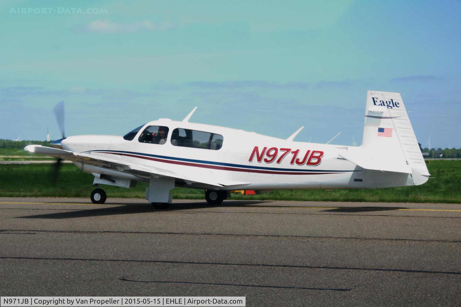 N971JB, Mooney M20S Eagle C/N 30-0024, Mooney M20S Eagle waiting to turn onto the runway at Lelystad airport, the Netherlands.