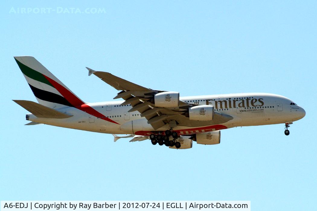 A6-EDJ, 2006 Airbus A380-861 C/N 009, Airbus A380-861 [009] (Emirates Airlines) Home~G 24/07/2012. On approach 27L.