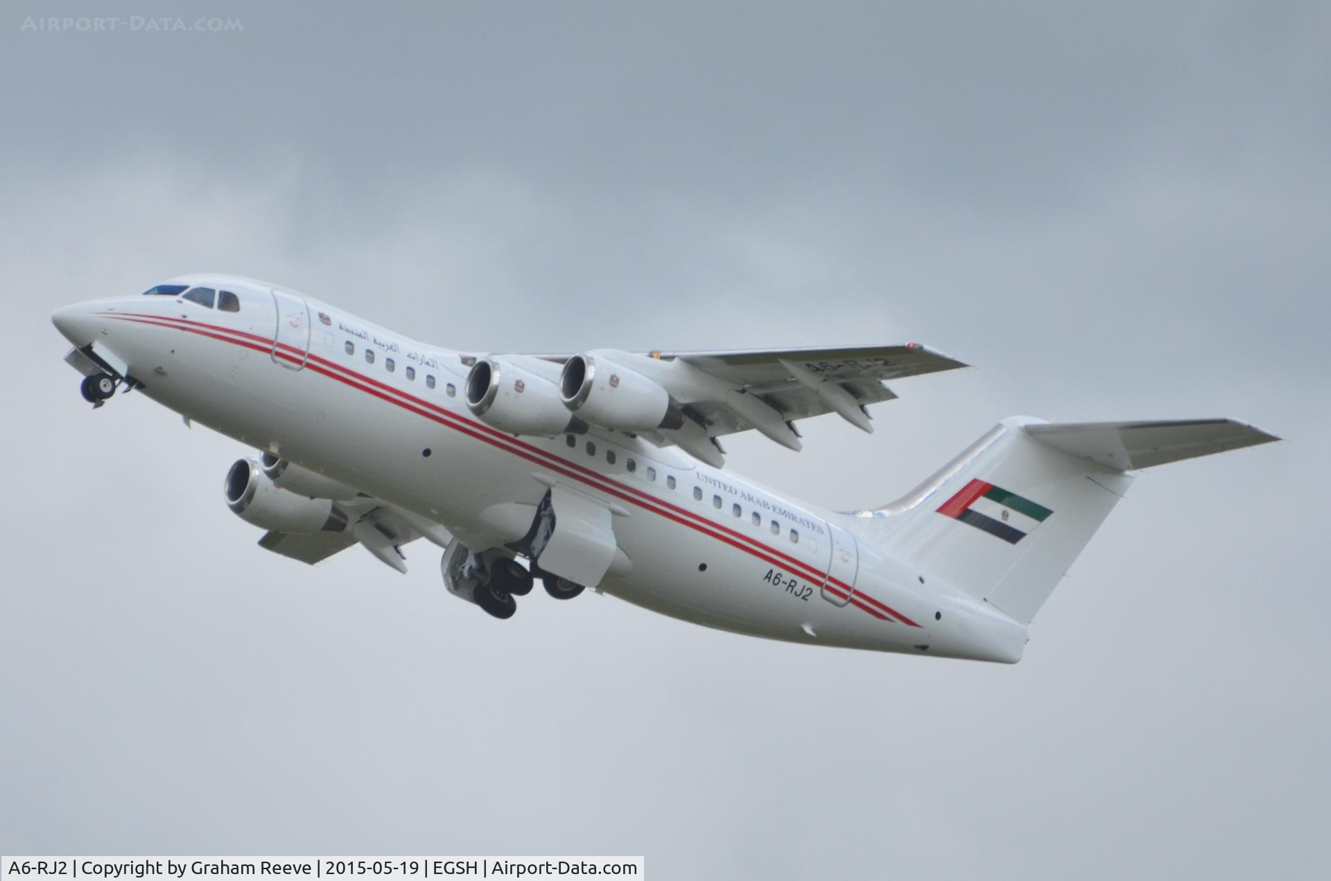 A6-RJ2, 1998 British Aerospace Avro 146-RJ85A C/N E2325, On an air test.