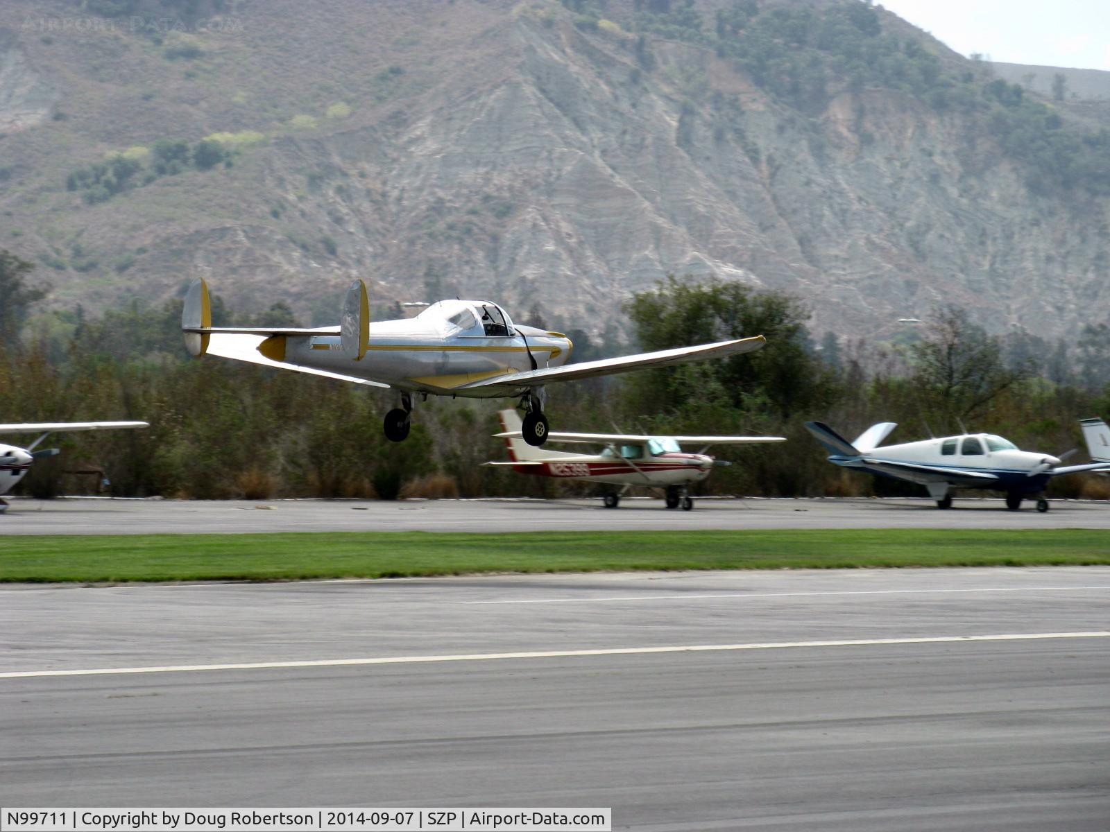 N99711, 1946 Erco 415D Ercoupe C/N 2334, 1946 ERCO Ercoupe 415-D, Continental O-200 100 Hp upgrade, low pass Rwy 22