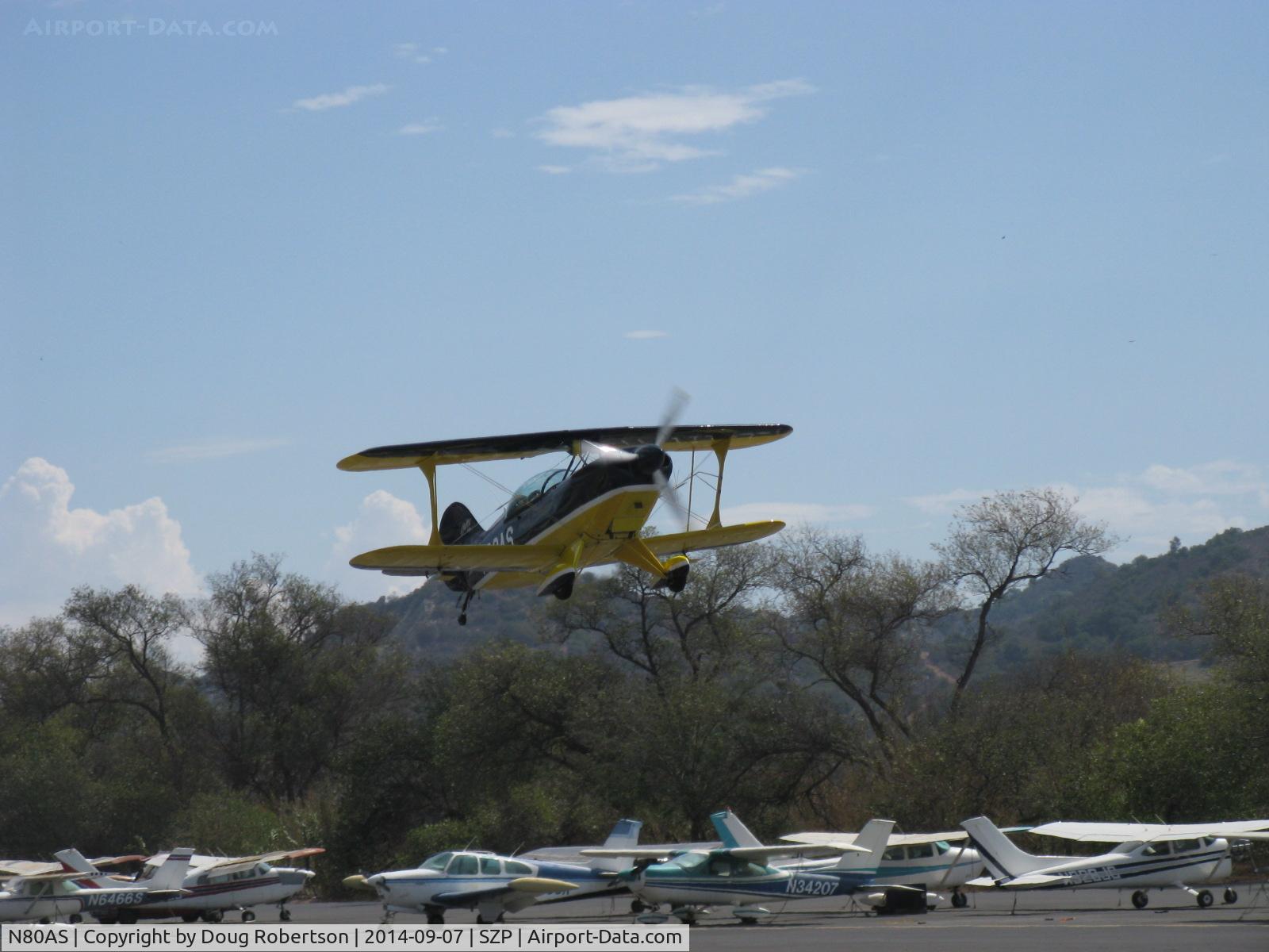 N80AS, 1992 Pitts S-2B Special C/N 5244, 1992 Pitts Aerobatics S-2B, Lycoming AEIO-540-D4A5 260 Hp, takeoff climb Rwy 22