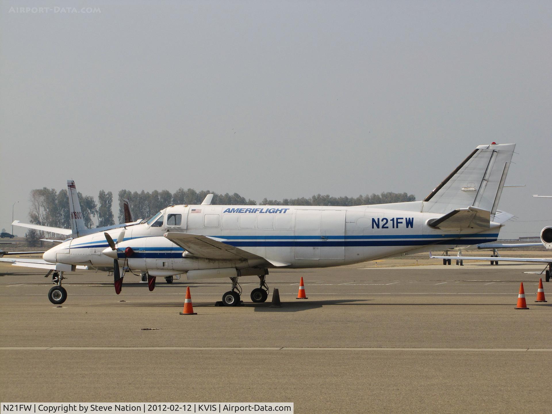 N21FW, 1969 Beech B99 C/N U-117, Ameriflight Beech 99 small package carrier at Visalia Municipal Airport, CA ready to return to KBUR